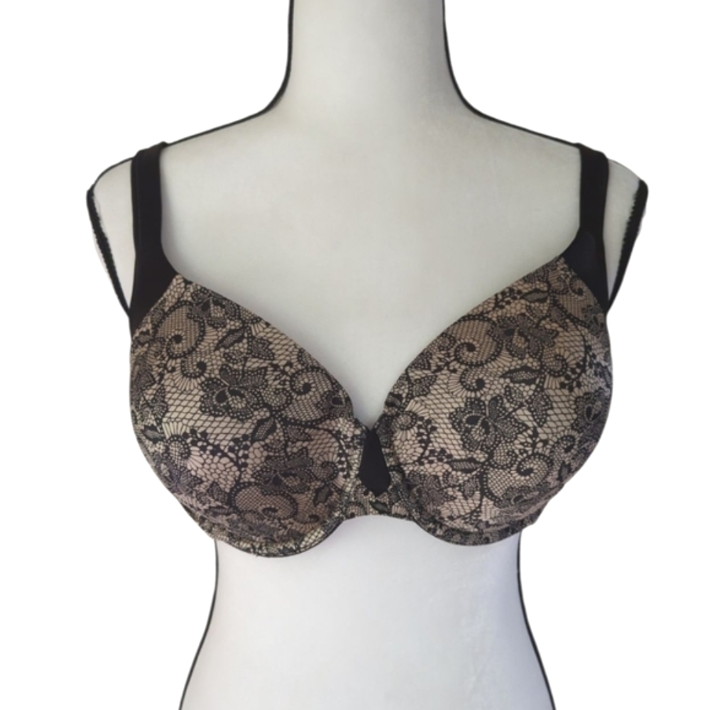 Playtex Love My Curves Underwire Convertible Straps T-Shirt Bra 42C Black Nude
